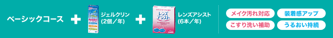 ベーシックコース+ジェルクリン(2個/年)+レンズアシスト(6本/年) メイク汚れ対応 こすり洗い補助 装着感アップ うるおい持続