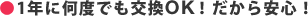 1年に何度でも交換OK！だから安心！