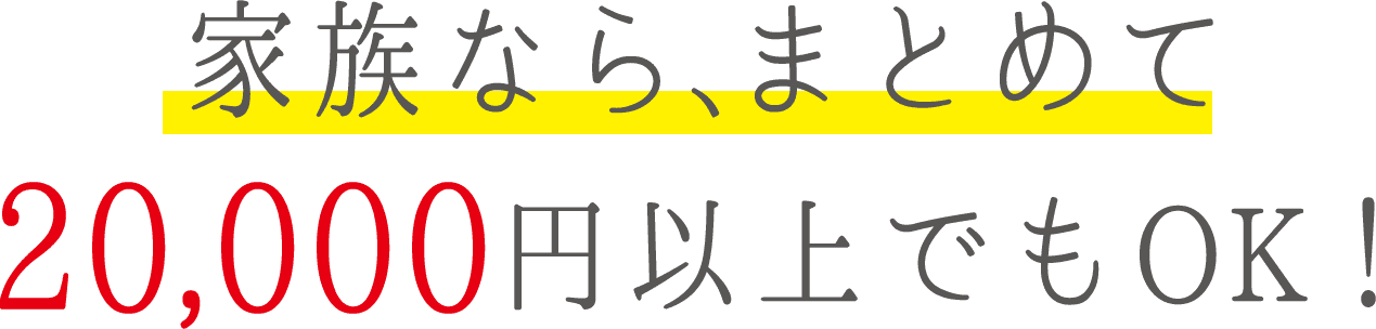 家族なら、まとめて20,000円以上でもOK！